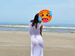 i'm that skinny latina model nude on public beach with small tits