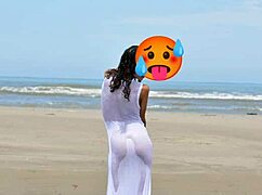 i'm that skinny latina model nude on public beach with small tits