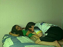 hubby catches bisexual wife in dirty lesbian pussy licking