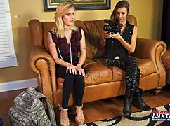 Naughty Brunette Meredith Licks and Sucks Submissive Blonde Mya's Shaved Twat and Tits