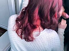 giving a sloppy public blowjob on balcony swallowing every drop