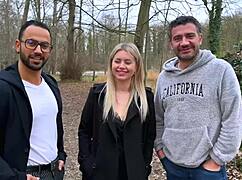 georgia flaunts dream body outdoors as two guys pull her into steamy 3some