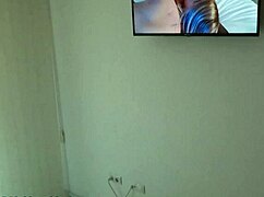 milf gets so wet watching her own lesbian porn she fingers shaved pussy hard pov