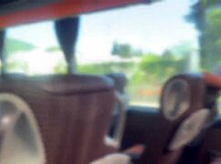 Bus pervert flashes dick, girl grabs for public handjob