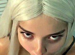 Blonde Halloween witch's deepthroat blowjob ignites my burning desire
