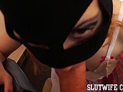 daddy's little 18yo masked slut gags sloppy on cock till she pukes in defeat