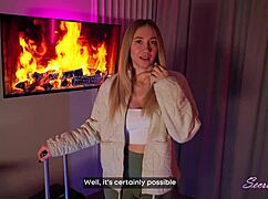My horny German step-sister flies in from Russia, sneaks into my bed for blonde big tits missionary and titty fuck roleplay POV HD.