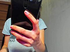 I'm binding my big natural boobs tight, sweet brunette