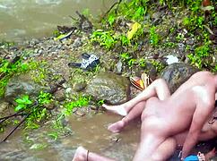 Indian Couple Fucks Hard Outdoors at Riverside Lodge