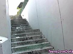 pov teen amateur kneels outdoor for deep blowjob cum in mouth