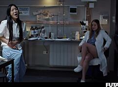 Shemale scientist grows futa cock infects lab turns on natural Russian girl creampie