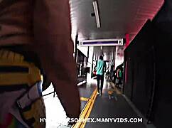 Big ass in leggings grinds my cock on crowded metrobus then begs for deep creampie fuck