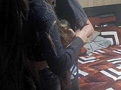 College latina teen girlfriend leaves party scared of boyfriend as petite friend bends her over for doggystyle cowgirl pussy riding creampie voyeur pov