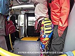 Big ass in leggings grinds my cock on crowded metrobus then begs for deep creampie fuck