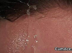 curious kitten laps up every drop after frisky blowbang facial bukkake