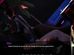 Kate the big tits brunette coed strips leather stockings outdoors in college cosplay game teasing public!