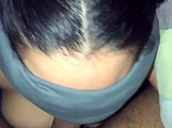 blindfolded latina sucks my cock deep with mask on old man