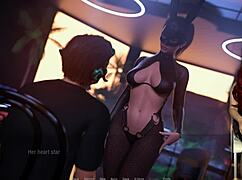 Kate the big tits brunette coed strips leather stockings outdoors in college cosplay game teasing public!