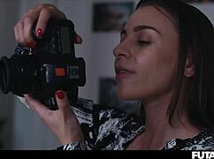 huge tits brunette futa freezes time for blonde fuck doll use