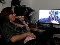 clothed french slut in black satin dress and corset gets doggystyle fucked with dirty pov rimjob