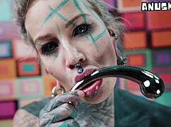 I suck this steel toy like your cock in my pink corset