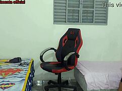 curvy brazilian meia-irma swaps near bro then rides his cock on gamer chair moaning.