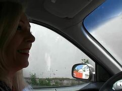 Blonde COUGAR fucked wildly by group in CAR orgy