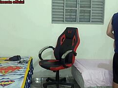 curvy brazilian meia-irma swaps near bro then rides his cock on gamer chair moaning.