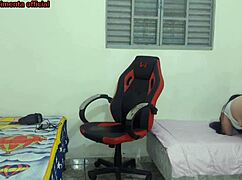 curvy brazilian meia-irma swaps near bro then rides his cock on gamer chair moaning.