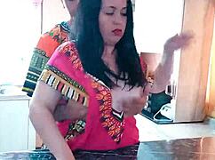 Indian stepmom rides stepson's monster cock rough doggystyle in kitchen.