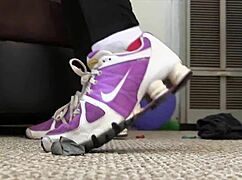 sneakers stride public paths in outdoor foot fetish tease