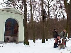 old perv seduces nylon teen for snowy outdoor fuck?