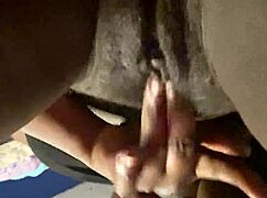 ebony street walker fingers her hairy wet pussy moaning in homemade bedroom solo