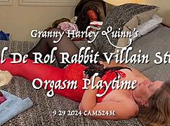 granny harley quinn rides dildo to wild orgasm