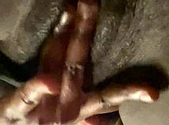 ebony street walker fingers her hairy wet pussy moaning in homemade bedroom solo