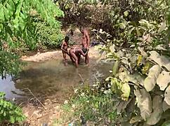 damn this curvy ebony babe flashes her fat body ready for devouring by the stream...