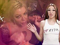 Busty babe blows big cocked roomie then rides him cowgirl doggystyle sideways