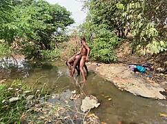 damn this curvy ebony babe flashes her fat body ready for devouring by the stream...