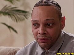 Busty babe blows big cocked roomie then rides him cowgirl doggystyle sideways