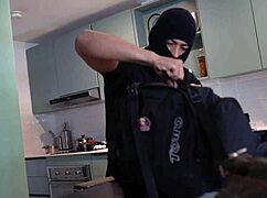 a stranger sneaks in and spots that big-assed brunette shaking her curves on bed