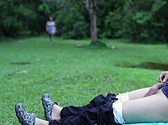Fat Latina Milf with Huge Tits Masturbates Voyeur in Public Park Forest Slap Cock