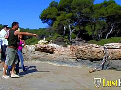 naughty beach girls bent over for group doggystyle and cowgirl pounding