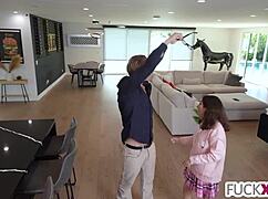 Sweet Petite Shy Teen Returns to School with Grandfather