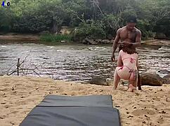 girlfriend bathes at stream then handjobs my rock hard cock suggestively