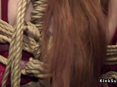 bet you can't handle watching her husband choke and anal fuck this bound huge tits redhead slave!