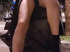 Shemale Ting Xuan flashes underwear coat masturbating publicly outdoors