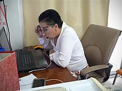 Secretary plunges dildo deep in office hideaway