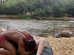 girlfriend bathes at stream then handjobs my rock hard cock suggestively