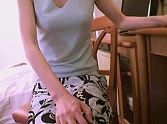 Skinny Japanese mature's hairy cunt and nipples harden from fingering and small cock fucking
