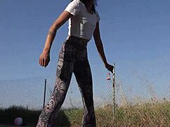 those sexy yoga pants hug her filipina curves during risky outdoor teen workout tease